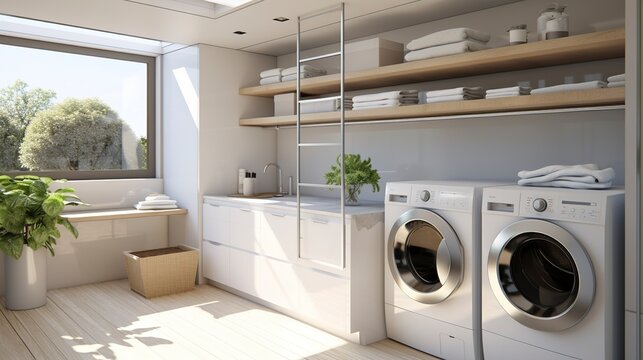 Modern Laundry Room with White Appliances