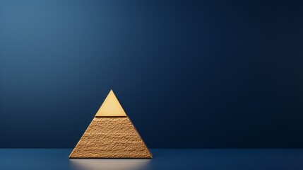 a miniature Pyramid of Giza view infront of isolated Navy blue and gold on left side with copy space.