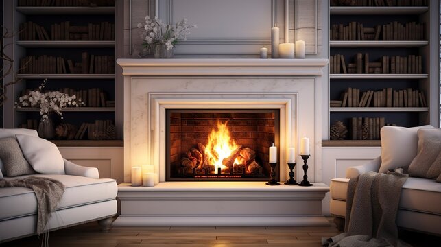 Cozy Fireplace Nook with White Surroundhristmas decorations