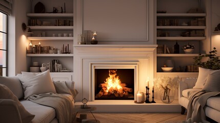 Naklejka premium living room with fireplace