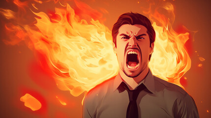 Angry cartoon-style man face anime person art  SCREAMING looks frustrated with overwhelmed of intense emotion.