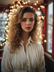 portrait of a woman in a cozy room, christmas 