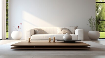 Minimalist Living Room with White Coffee Table
