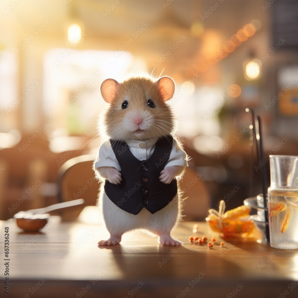 Aufkleber a hamster dressed in a tuxedo standing on a table. generative ai.