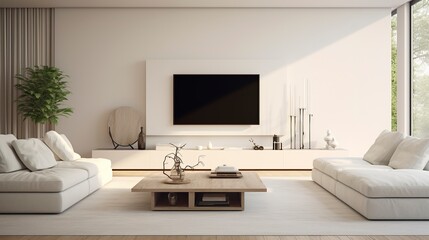 Fototapeta na wymiar Minimalist Living Room with White Furniture 