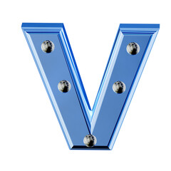 Blue symbol with metal rivets. letter v