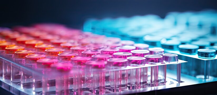 96 well microplate containing biological samples and a PCR well plate With copyspace for text