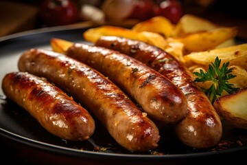 Rustic Grilled Bratwurst: German Pub Food Closeup