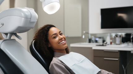 European young man sitting in medical chair at dental clinic