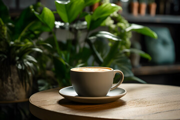 coffee cup and plant on table in the interior of a studio studio coffee shop cafe coffee shop