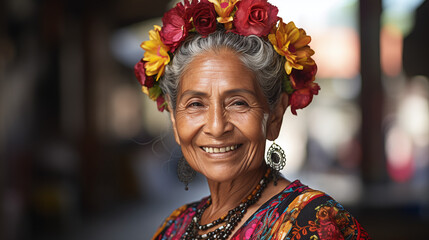 Central American Latina Grandma: A Portrait of Culture and Wisdom - obrazy, fototapety, plakaty