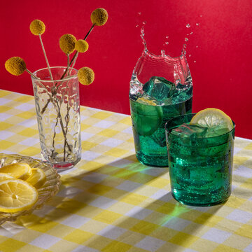 Drinks with lemons and splash