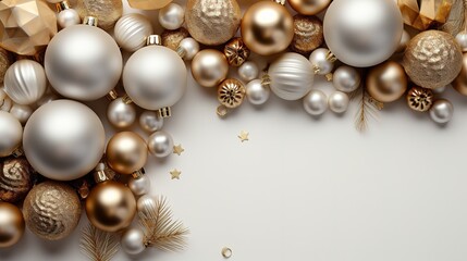 New year Christmas frame adorned with festive gold balls decoration and glittering ornaments