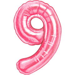 Watercolor hand drawn number shaped balloons