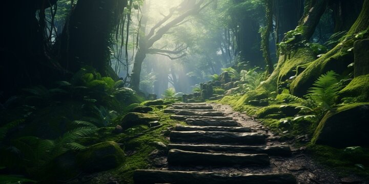 enchanted path through magical forest cinematic 4k