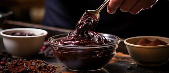 Working with dark chocolate ganache With copyspace for text