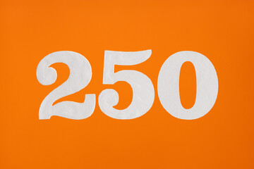 Number 250 white figures on orange background
