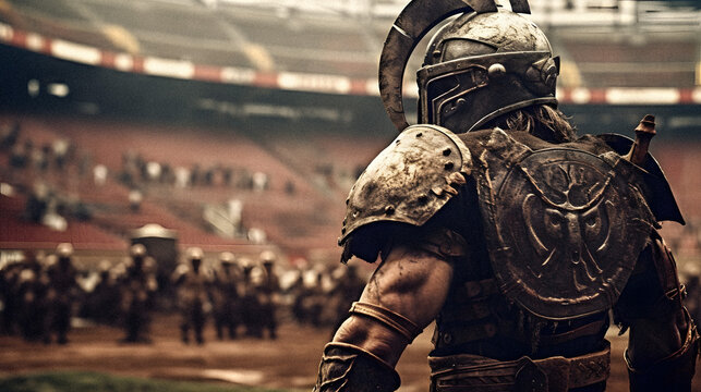 Modern Viking Gladiator at an American Football Stadium. Generative ai. - Powered by Adobe