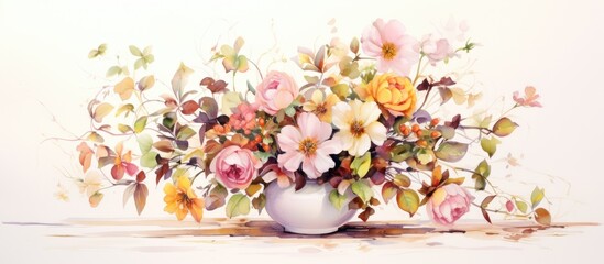 Stunning watercolor flowers in vase painting an original With copyspace for text