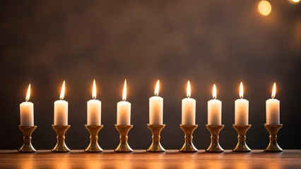 Foto op Plexiglas 9 candles menorah for Hanukkah celebration with copy space © Pajaros Volando