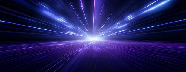 Foto op Canvas blue and purple laser light rays in an abstract space, in the style of dark blue, high horizon lines, two dimensional, abstract minimalism, realistic lighting, superflat style background.generative AI © yj