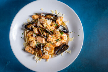 Seafood stew with mussels, shrimp and fish.
