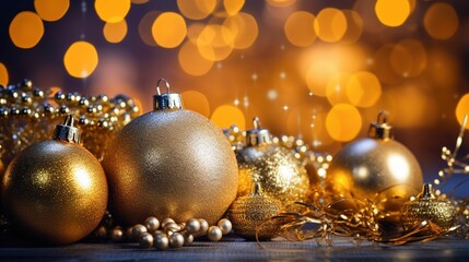 New year Christmas frame adorned with festive gold balls decoration and glittering ornaments