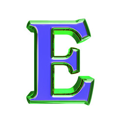 Blue 3d symbol in a green frame. letter e