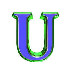 Blue 3d symbol in a green frame. letter u