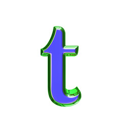 Blue 3d symbol in a green frame. letter t
