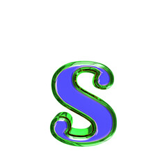 Blue 3d symbol in a green frame. letter s