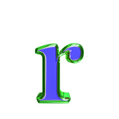 Blue 3d symbol in a green frame. letter r