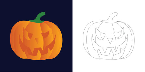 Pumpkin Halloween Coloring Page for Kids Vector