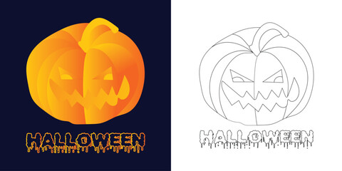 Pumpkin Halloween Coloring Page for Kids Vector