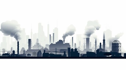 Silhouette of industrial factories on a white background