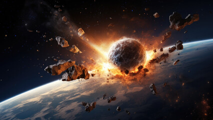 Obraz na płótnie Canvas A meteor hitting Earth poster - Generative AI