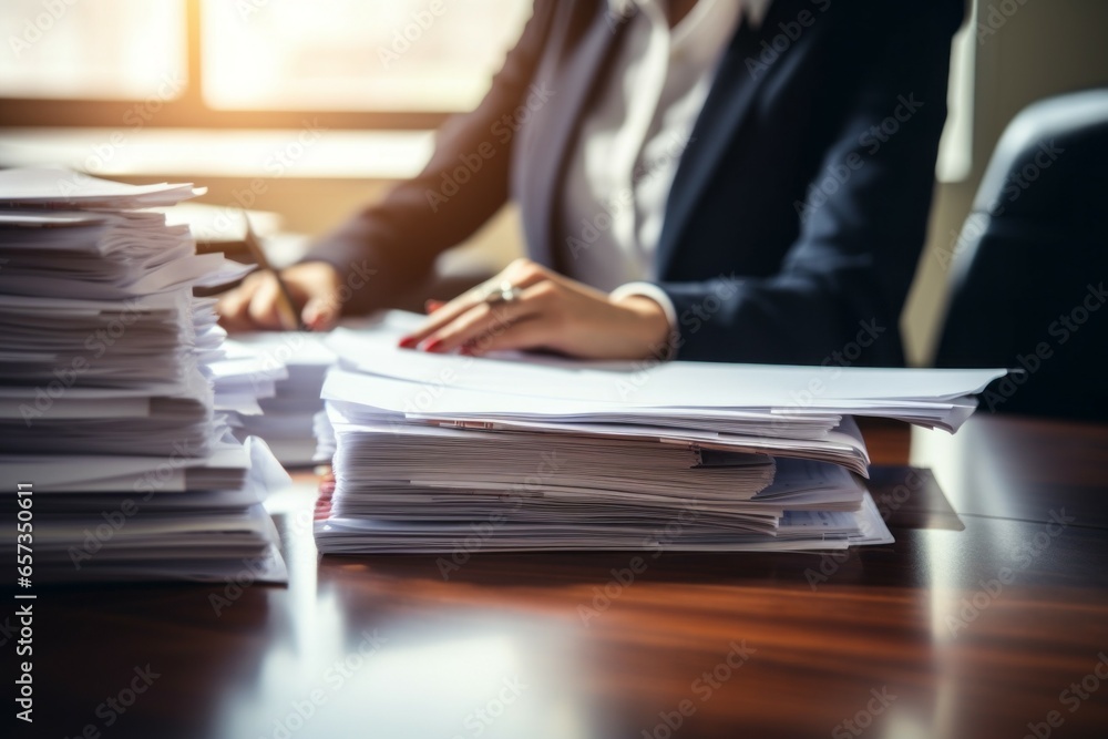 Poster paper files, office work. background with selective focus and copy space
