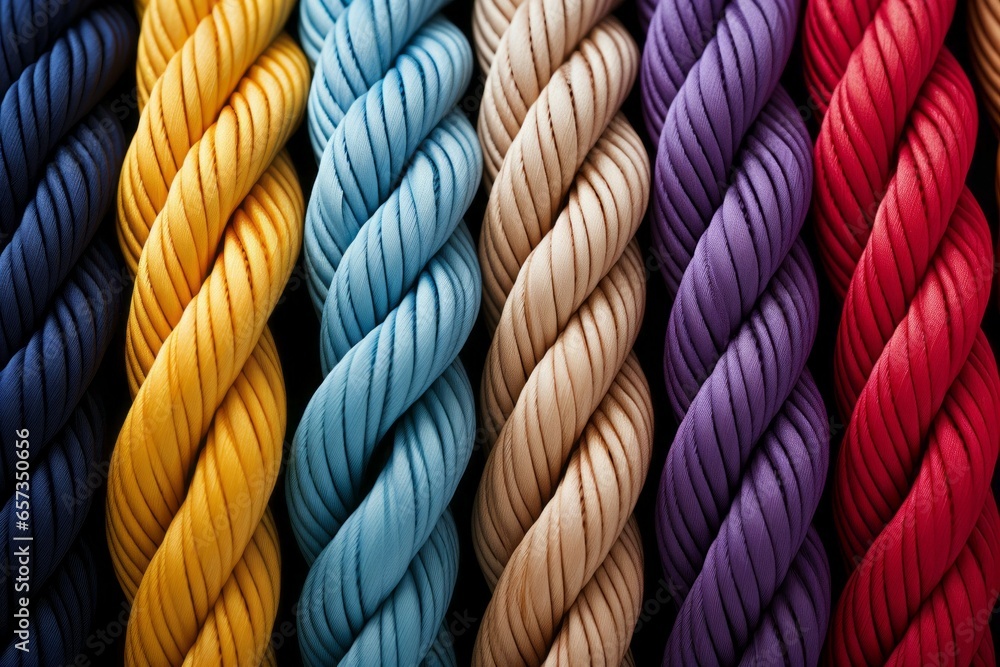 Poster multi-colored ropes. background with selective focus and copy space