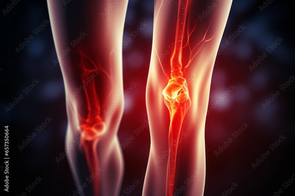 Aufkleber legs with visualization of nerve endings. joint problems concept. background with selective focus