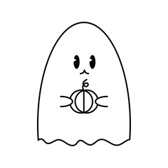 minimalist line design ghost with pumpkin with transparent background