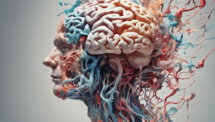 Creativity using Artificial Intelligence, Prompting, Generative AI Artwork. Thought. Brain - obrazy, fototapety, plakaty