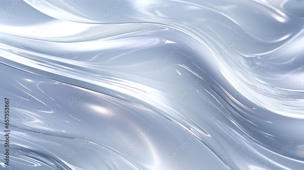 Poster closeup of a transparent glossy plastic texture, with a wavy pattern that creates a distorted and dy