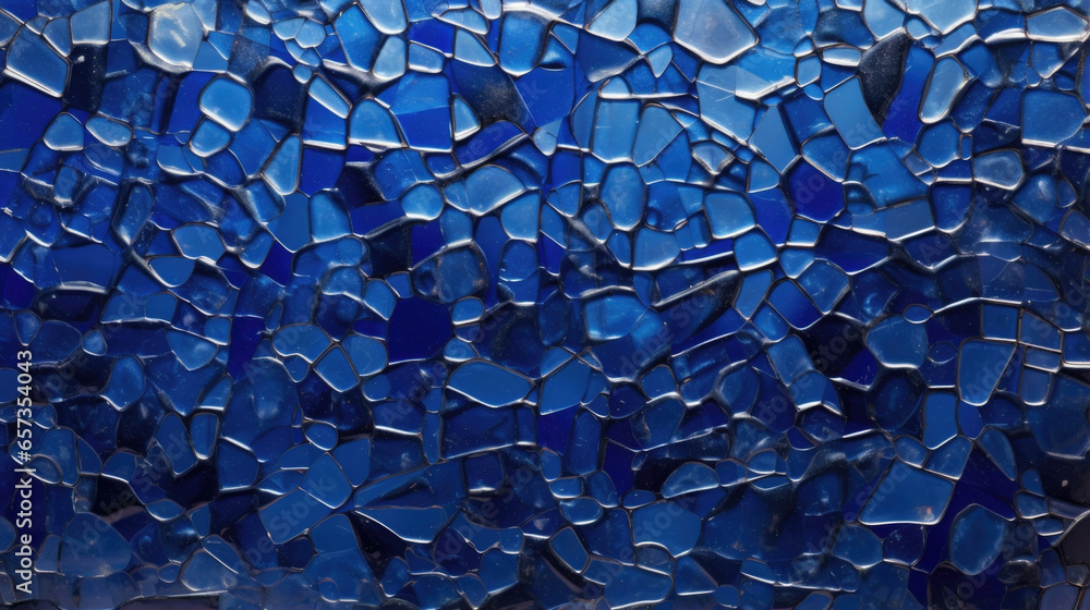 Poster texture of seeded glass in a deep cobalt blue, with seeds varying in size and creating a dimensional