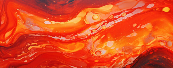 Closeup of a swirled glass surface, resembling molten lava frozen in time with hues of fiery reds, oranges, and yellows blending together. - obrazy, fototapety, plakaty