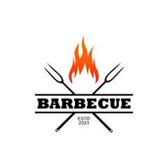 Barbecue logo vector with bbq logotype and fire concept 
