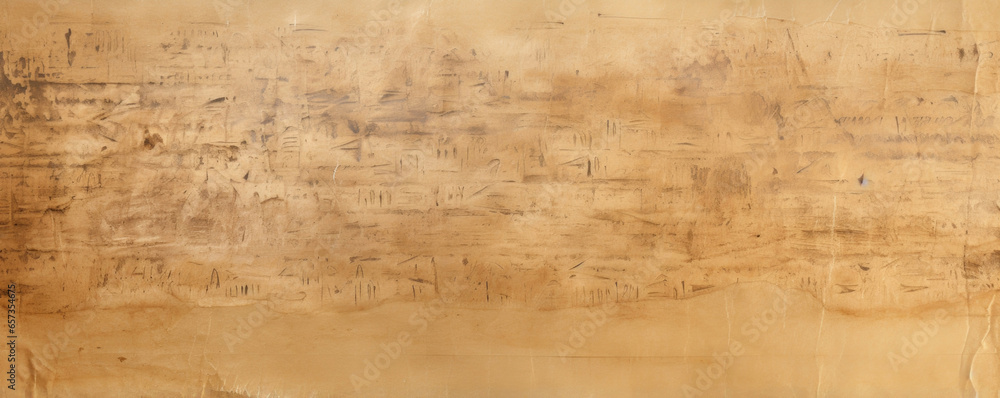 Poster Texture of papyrus displaying a faded, weathered look with visible cracks and creases, revealing its age and authenticity. The color is a muted, soft beige with hints of warm yellow.