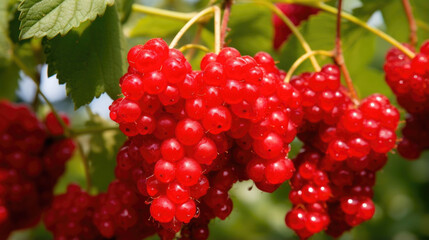 Closeup of a of ripe berries hanging from a bush, their plump, rubyred skin bursting with sweet juice.