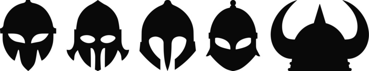 viking warrior helmet black silhouette vector set