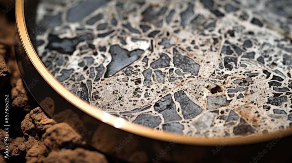 Poster a glimpse at the speckled texture of diorite under a magnifying glass, revealing intricate details a