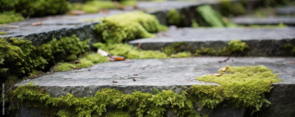 Poster closeup of rustic bluestone steps, boasting a pronounced texture and color contrast with its surface